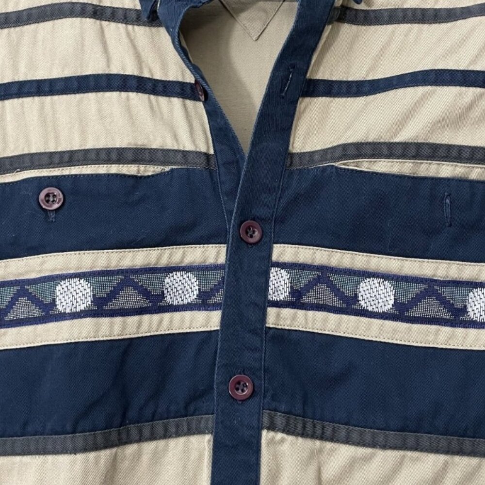 Vintage Spindle River Western Shirt Men's Size Large Aztec Button Up Blue Beige - Picture 2 of 13